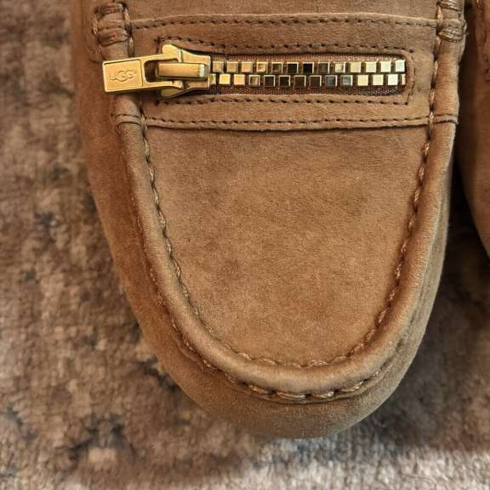 UGG Tan Suede Slip-On Loafers with Gold Accent - Picture 4 of 6